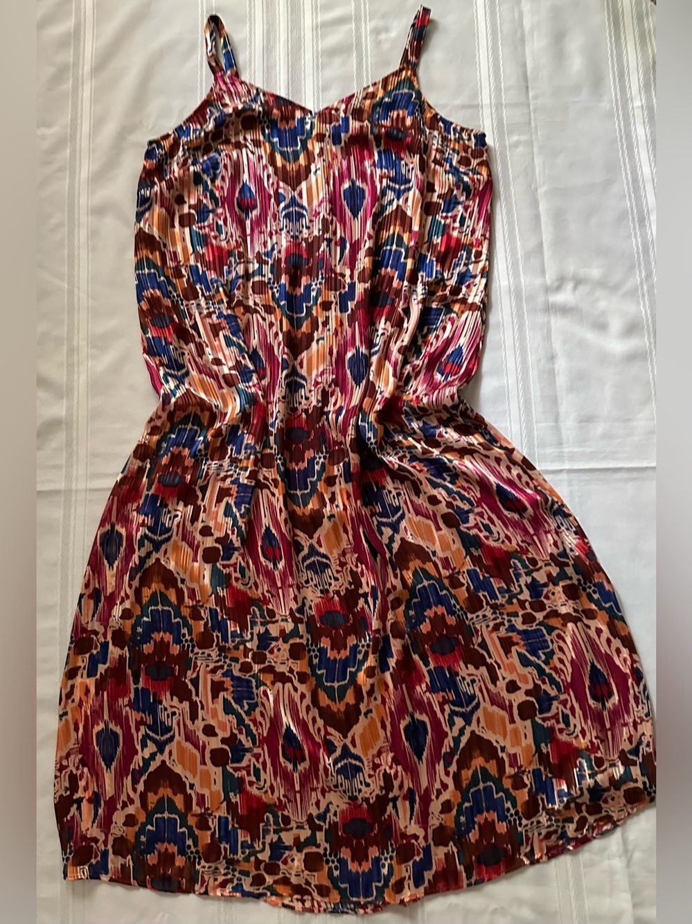 Vince Camuto Multicolor Ikat-Pleated Midi Dress Boho 1X Plus Size Women’s - Picture 9 of 12